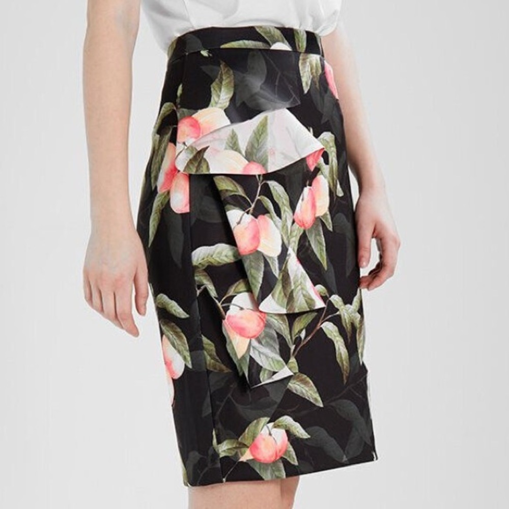 Ted Baker Blayyke Peaches Ruffle Pencil Skirt in Tropical Floral